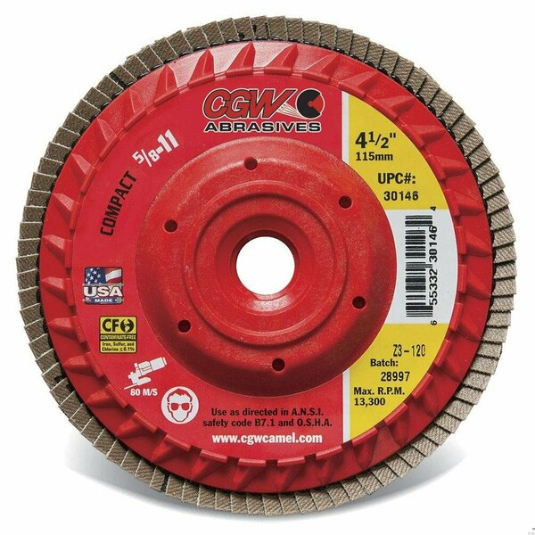 Cgw Abrasives Contaminant-Free Trimmable Coated Abrasive Flap Disc With Hub, 5 in Dia, 80 Grit, Medium Grade, C3 C 30215